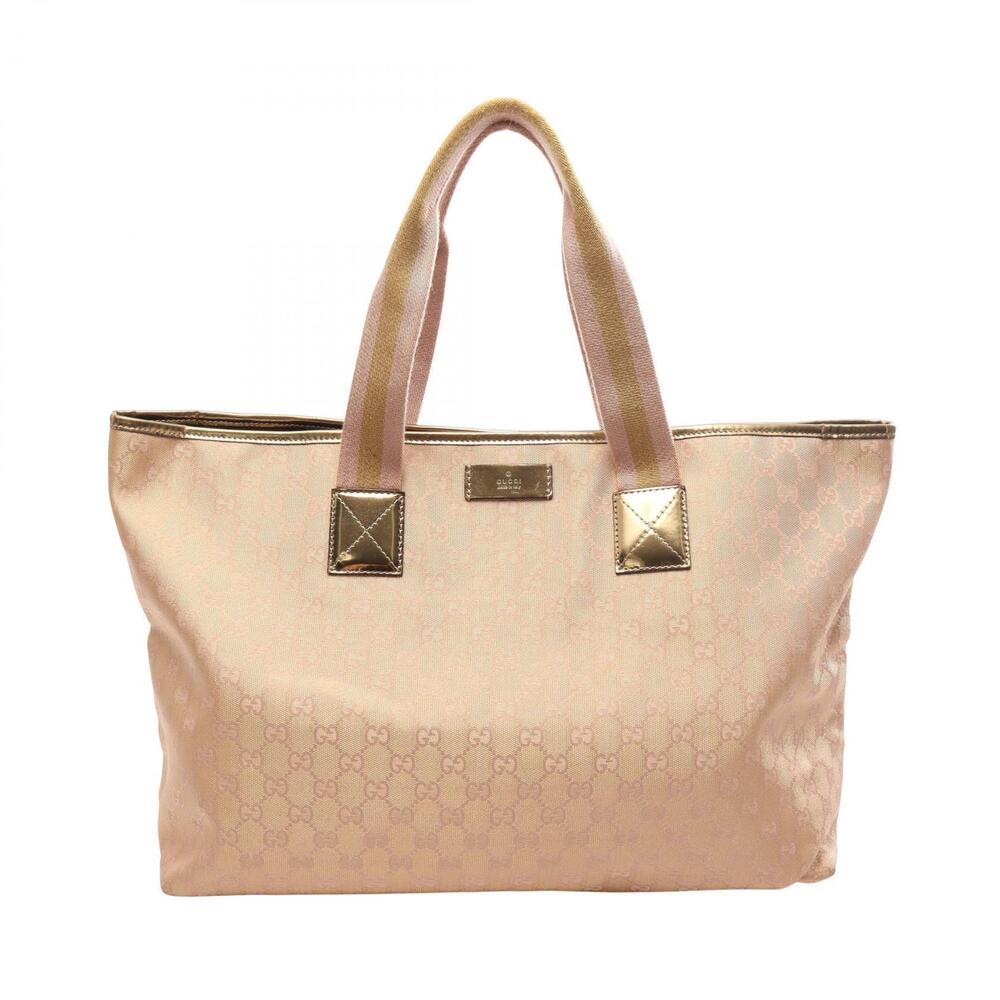 Gucci Webbing Tote Bag Canvas Leather Pink